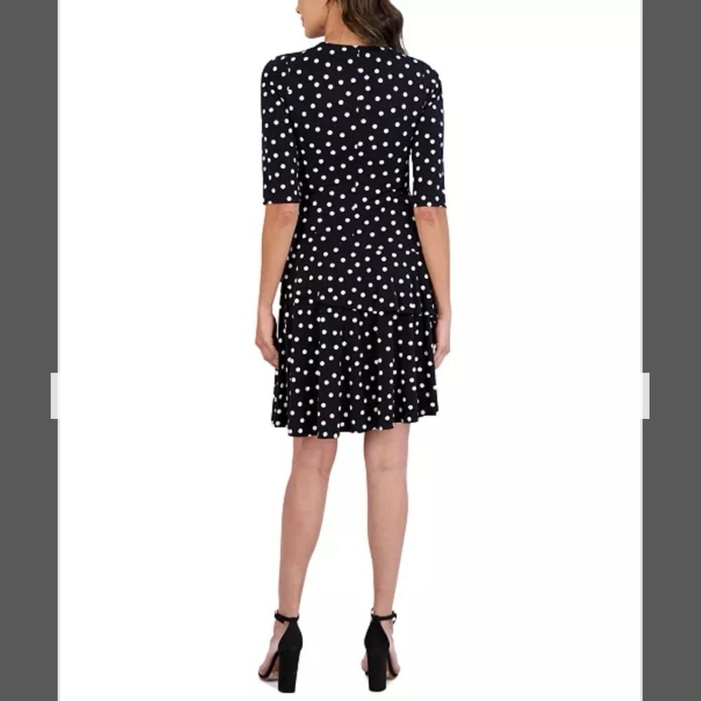 Robbie Bee Women's Polka-Dot Tiered Faux-Wrap Dress in Black/White Size PS - Picture 2 of 9